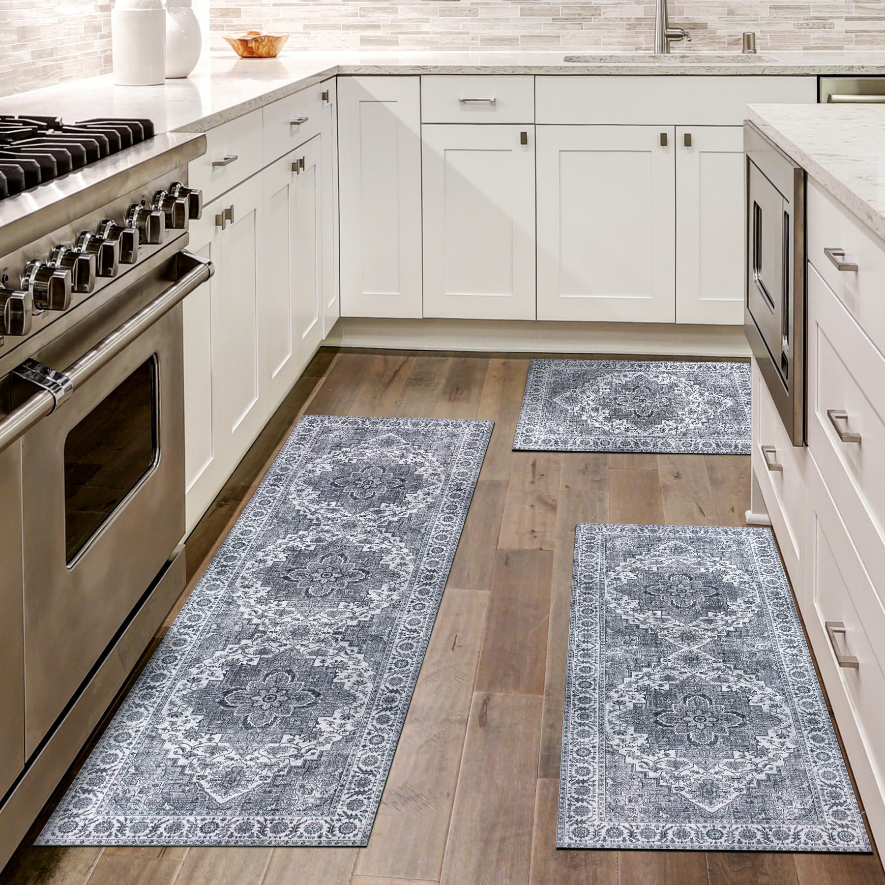 Kitchen Rug Sets 3 Piece with Runner Farmhouse Non Slip Kitchen store Rugs and Mats